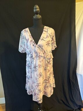 Pink Lily Floral Ruffle V-Neck Flutter Sleeve Dress -